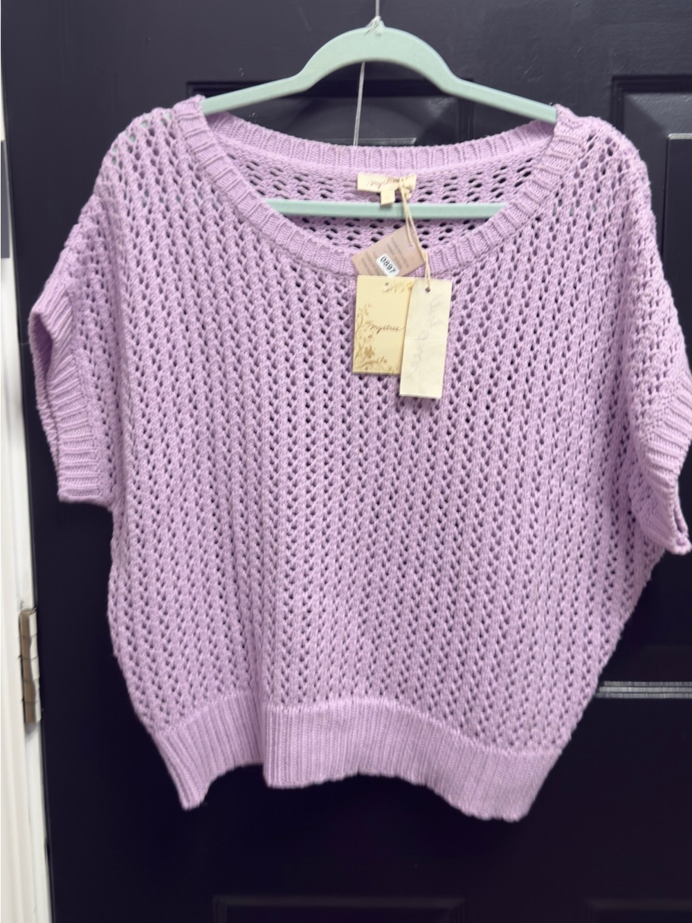NWT Mystree Lilac Open-Knit Short Sleeve Sweater